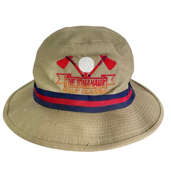 Town Talk Golf Classic Bucket Hat Khaki Red Stripe Made in USA One Size - Picture 1 of 12